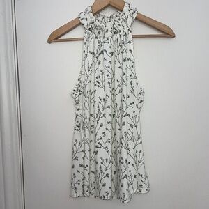 41 Hawthorn White and Green Smocked Halter Sleeveless Tank Top Size Medium